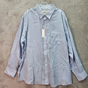 Roundtree Yorke Gold Label Men XXL Non Iron Luxe Linen Striped Button Down Shirt